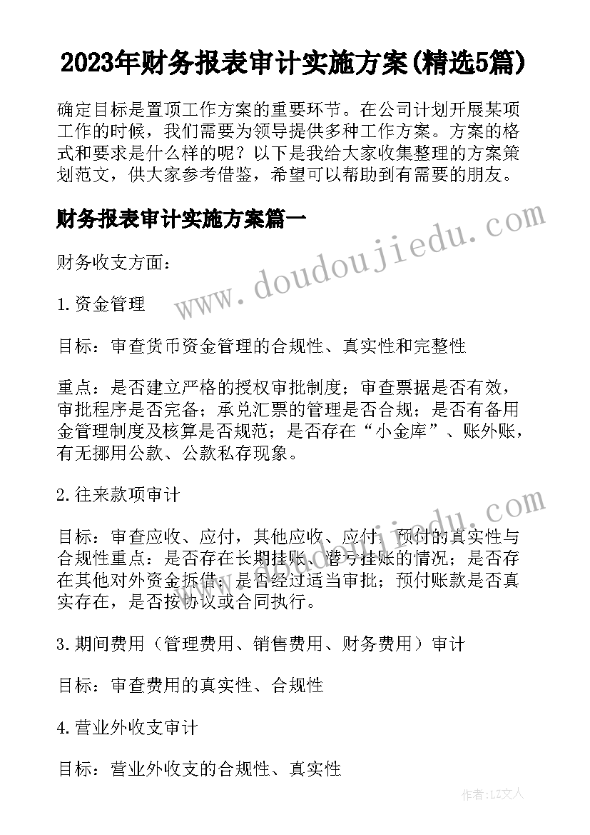 2023年财务报表审计实施方案(精选5篇)