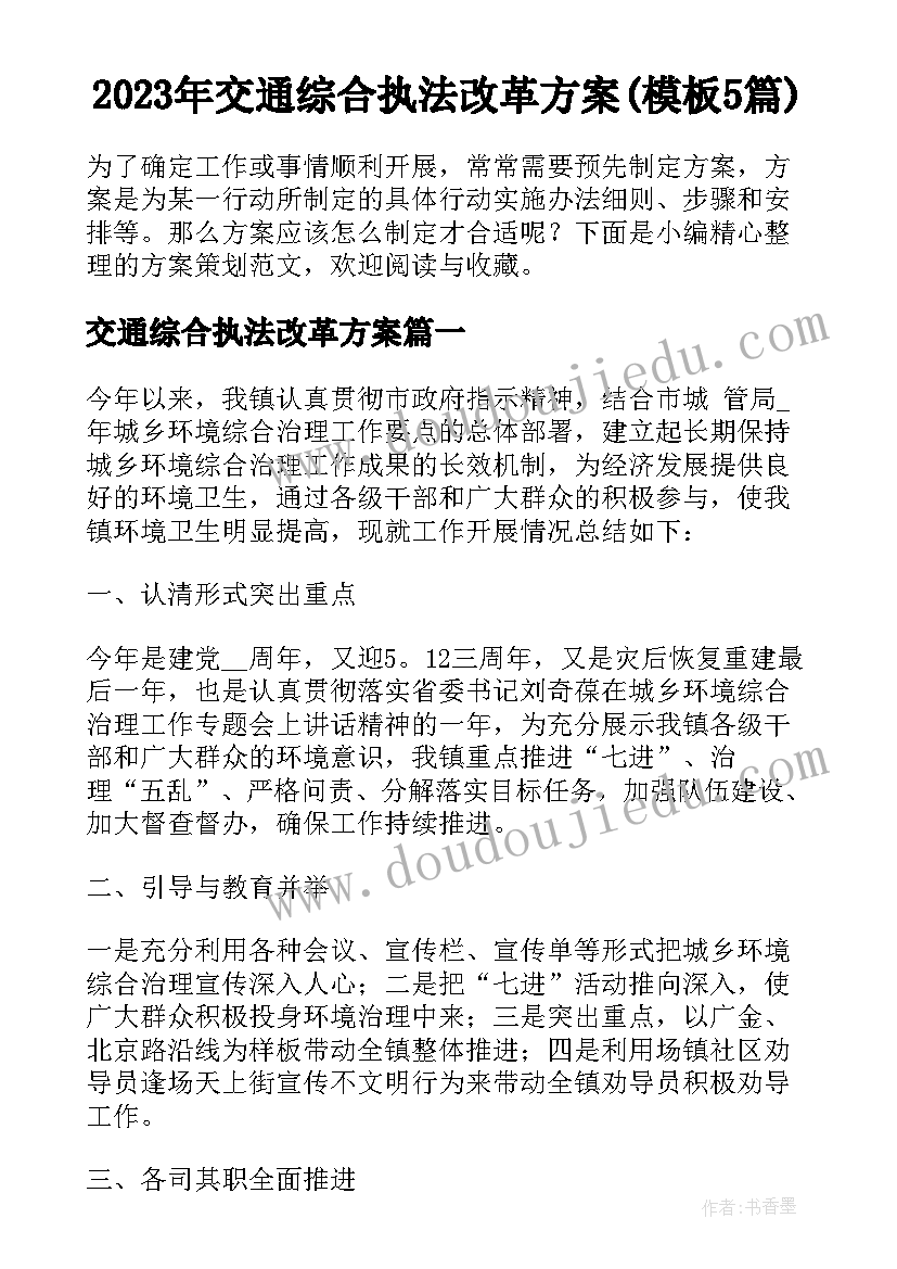 2023年交通综合执法改革方案(模板5篇)