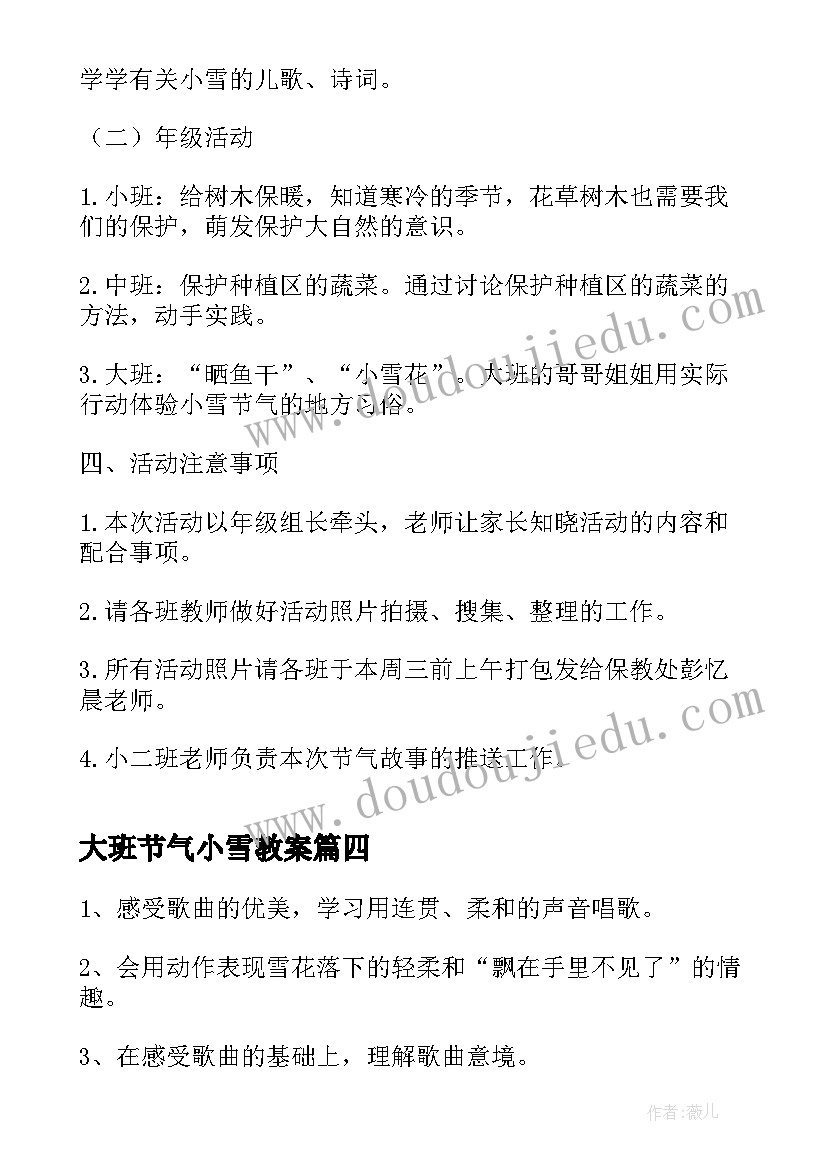 最新大班节气小雪教案 社区小雪节气活动方案(优秀5篇)