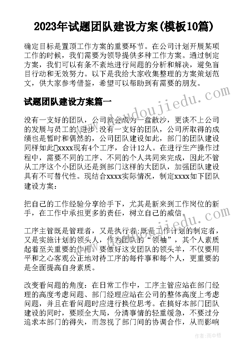 2023年试题团队建设方案(模板10篇)