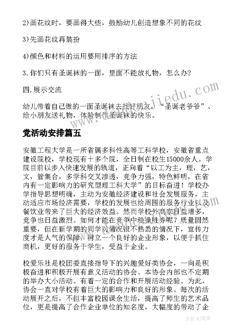 党活动安排 活动策划方案(优秀9篇)