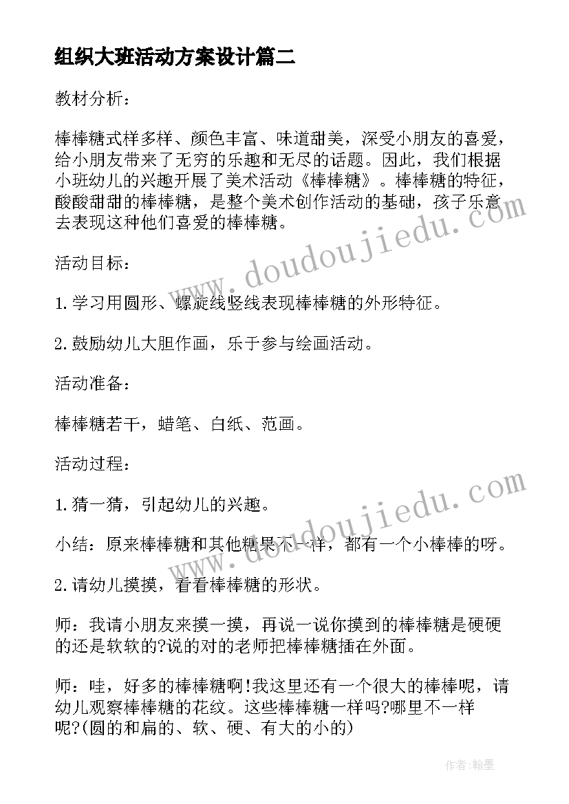 最新组织大班活动方案设计 幼儿园大班美术活动方案组织策划(汇总5篇)