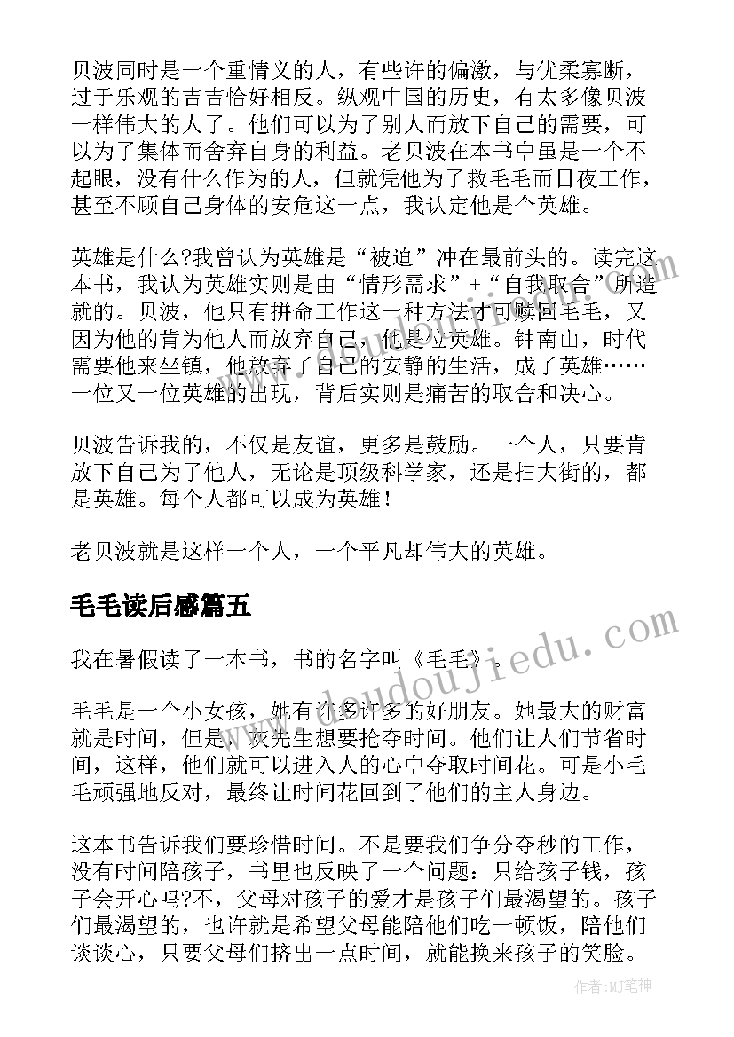 2023年毛毛读后感(模板5篇)