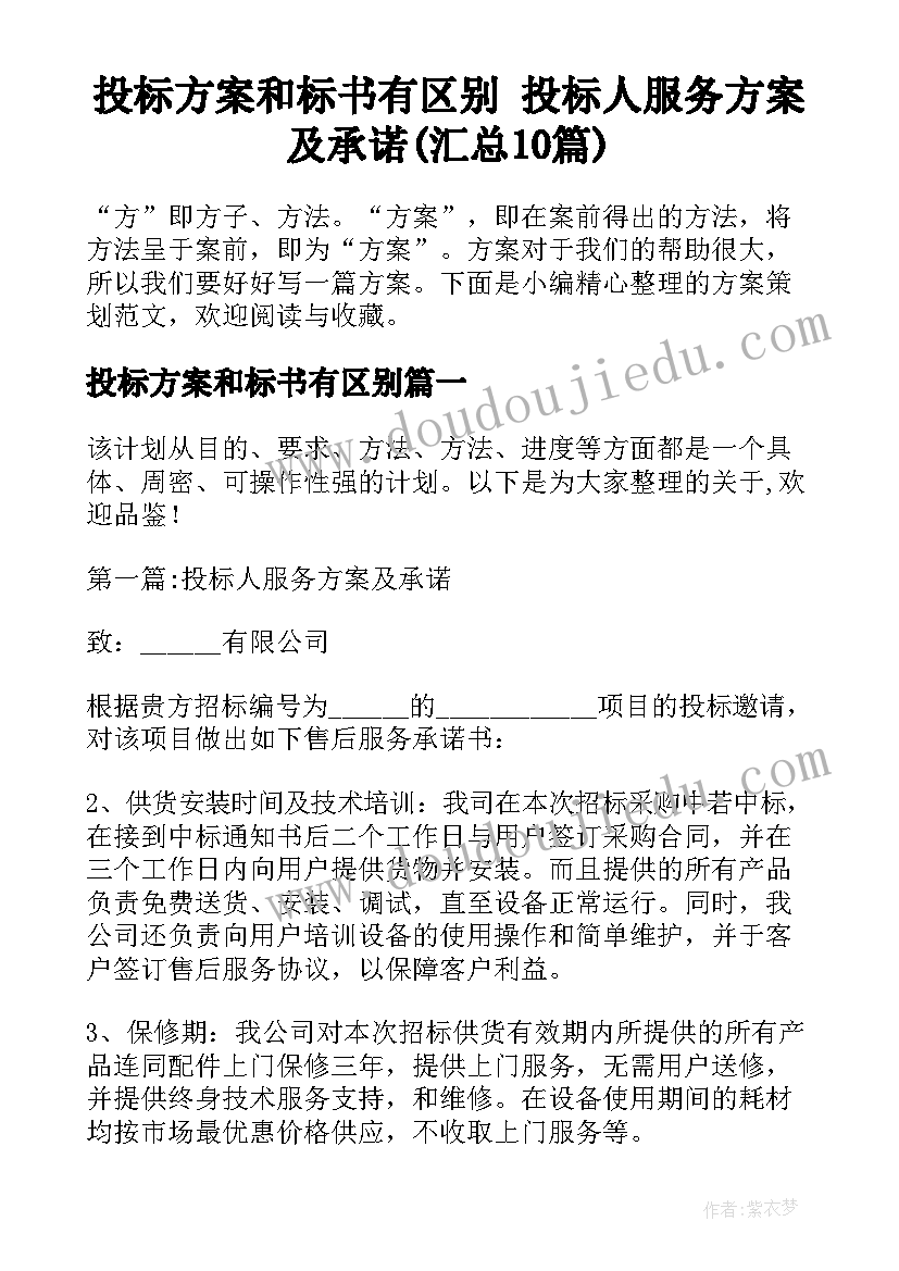 投标方案和标书有区别 投标人服务方案及承诺(汇总10篇)