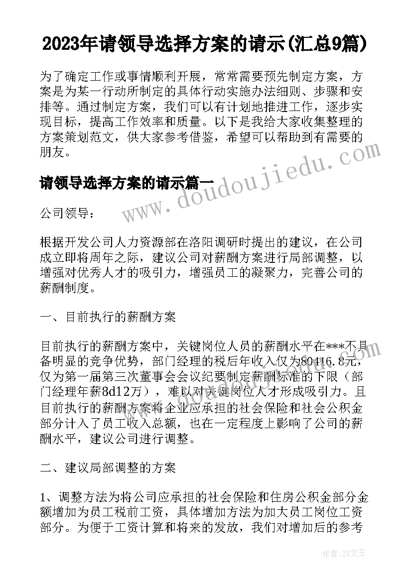 2023年请领导选择方案的请示(汇总9篇)