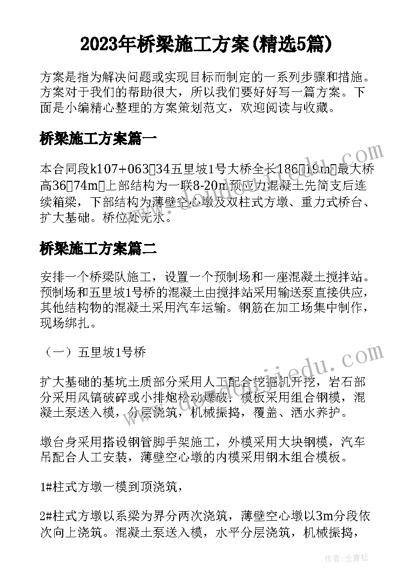 2023年桥梁施工方案(精选5篇)