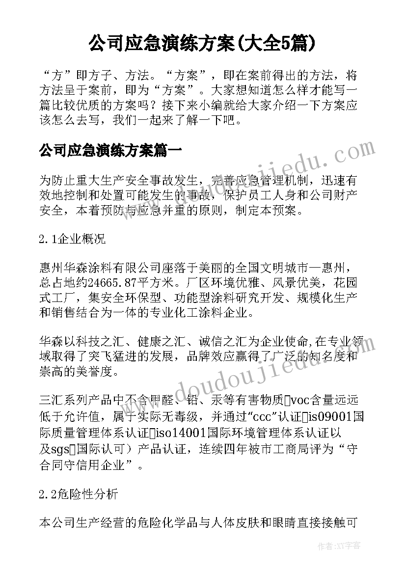 公司应急演练方案(大全5篇)