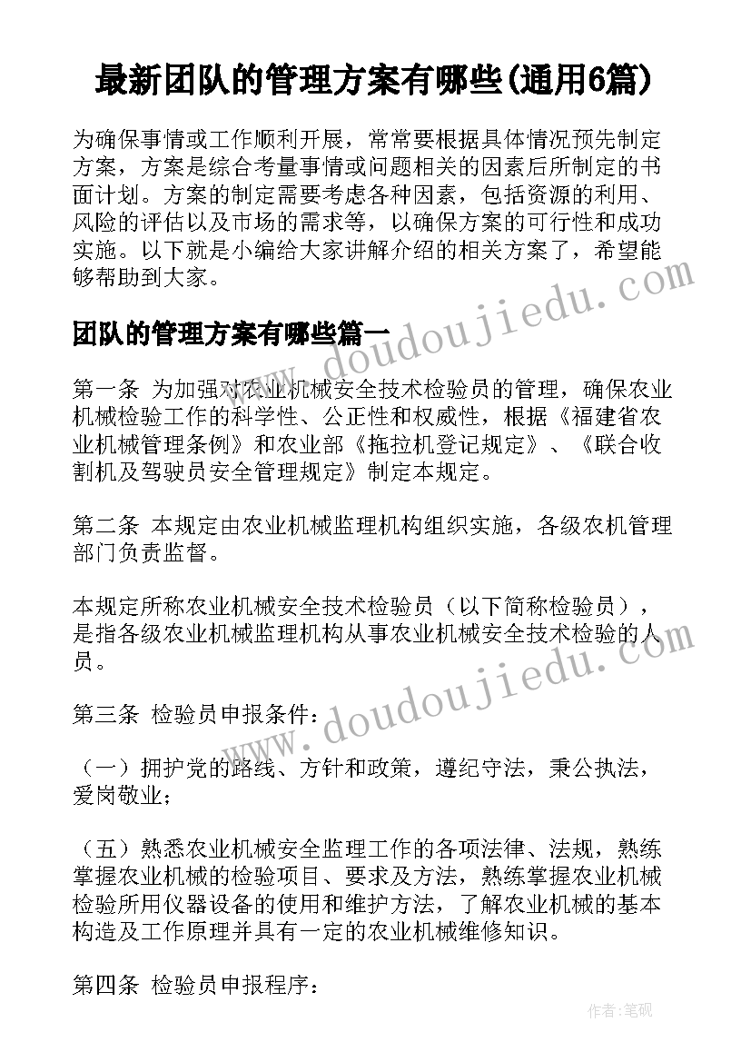 最新团队的管理方案有哪些(通用6篇)