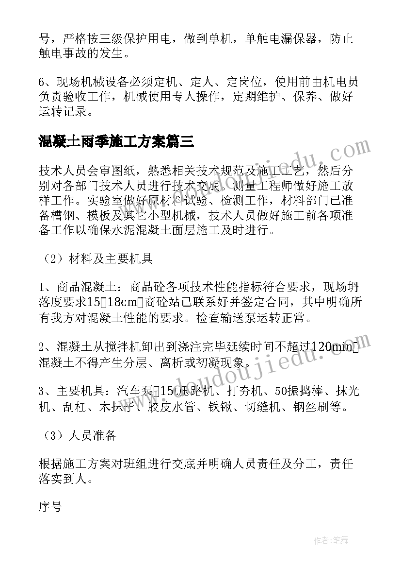 混凝土雨季施工方案 混凝土的冬季施工方案(优质7篇)