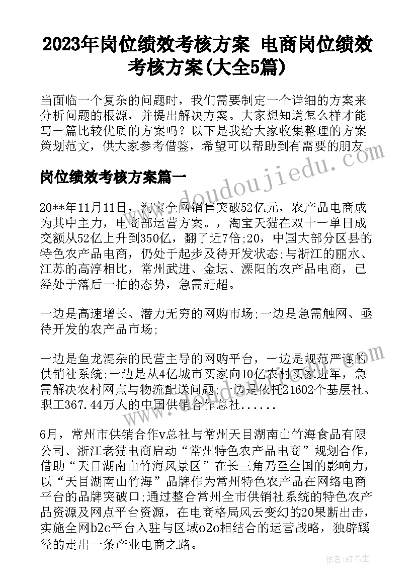 2023年岗位绩效考核方案 电商岗位绩效考核方案(大全5篇)