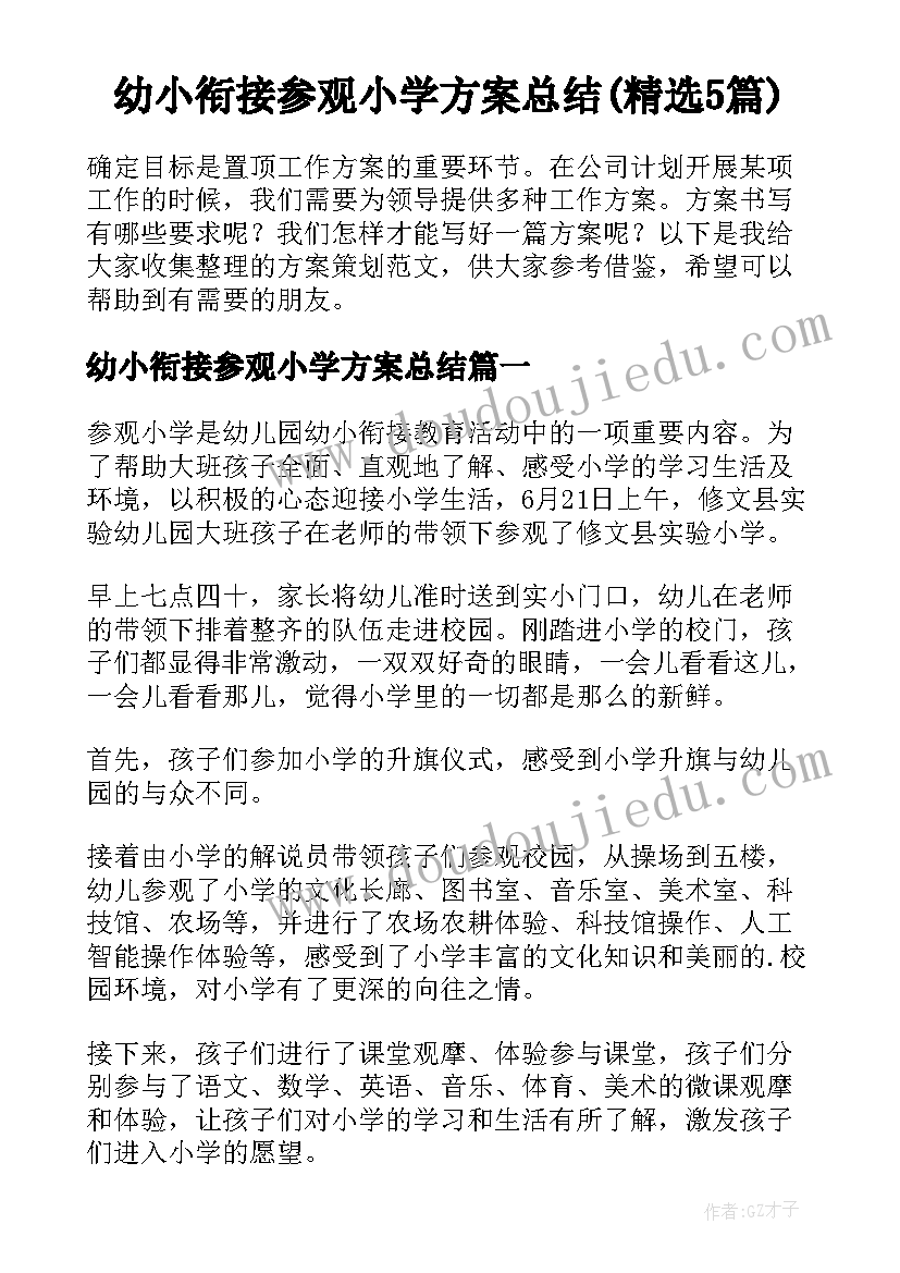 幼小衔接参观小学方案总结(精选5篇)