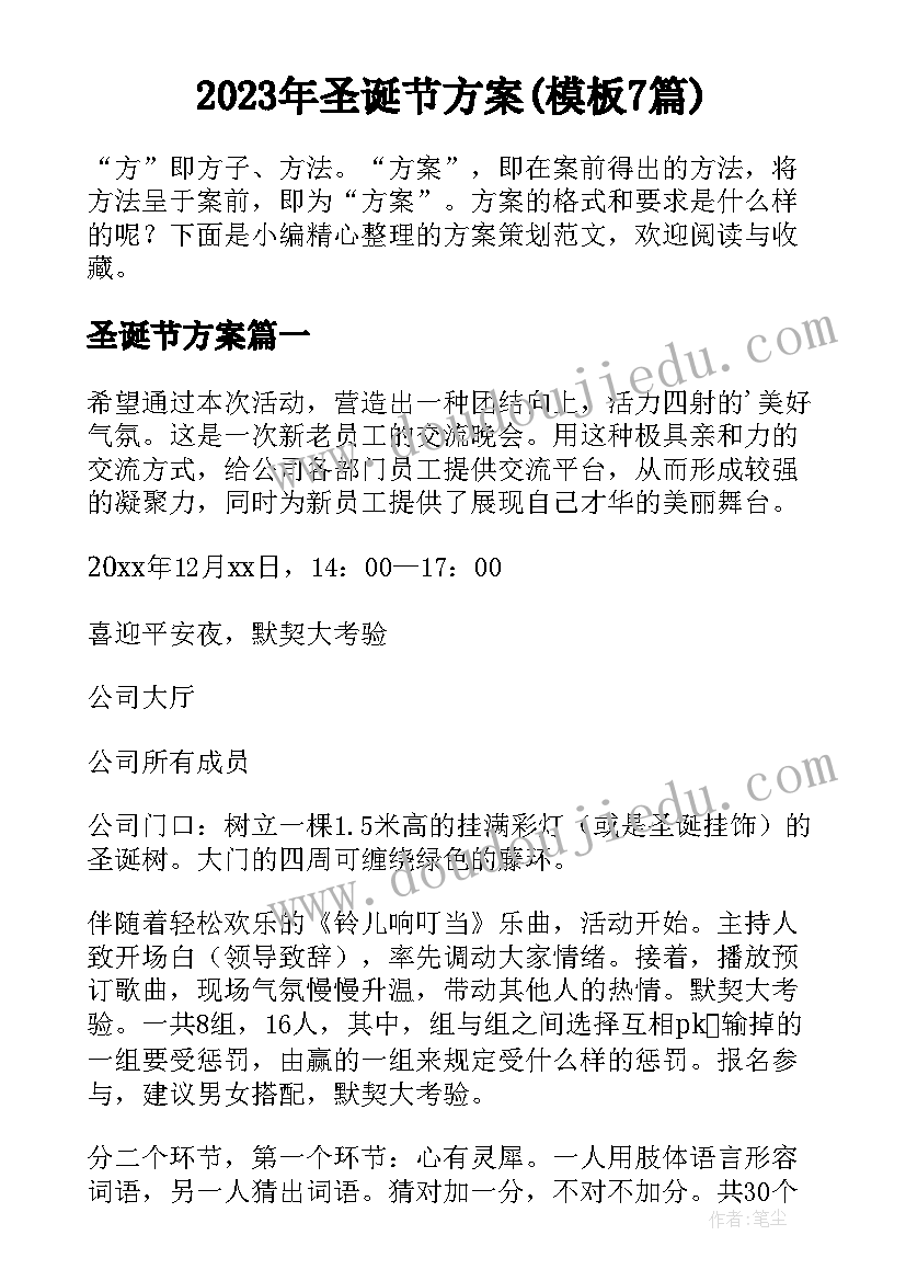 2023年圣诞节方案(模板7篇)