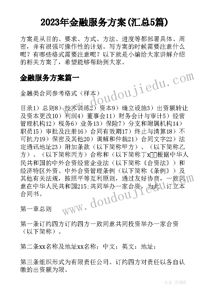 2023年金融服务方案(汇总5篇)