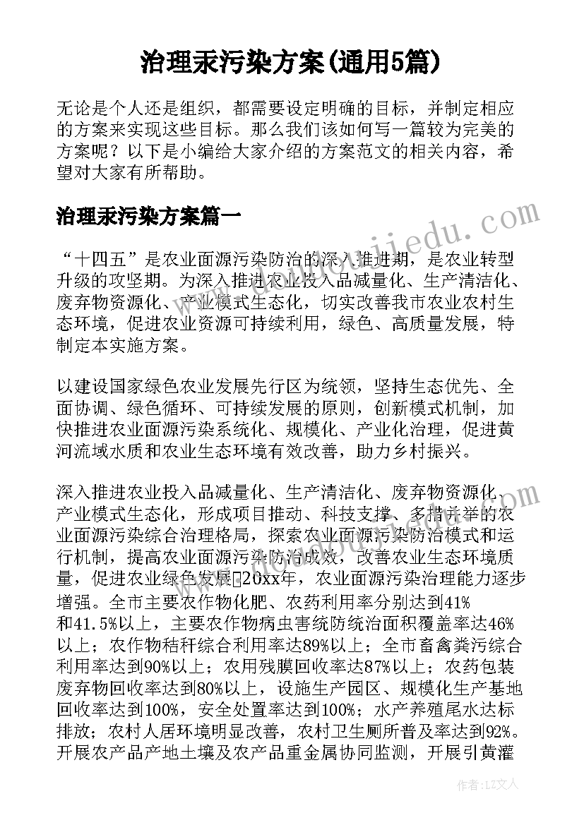 治理汞污染方案(通用5篇)