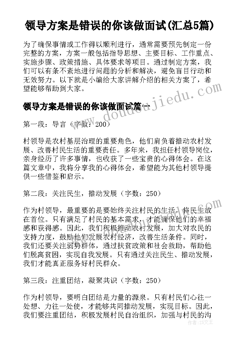 领导方案是错误的你该做面试(汇总5篇)