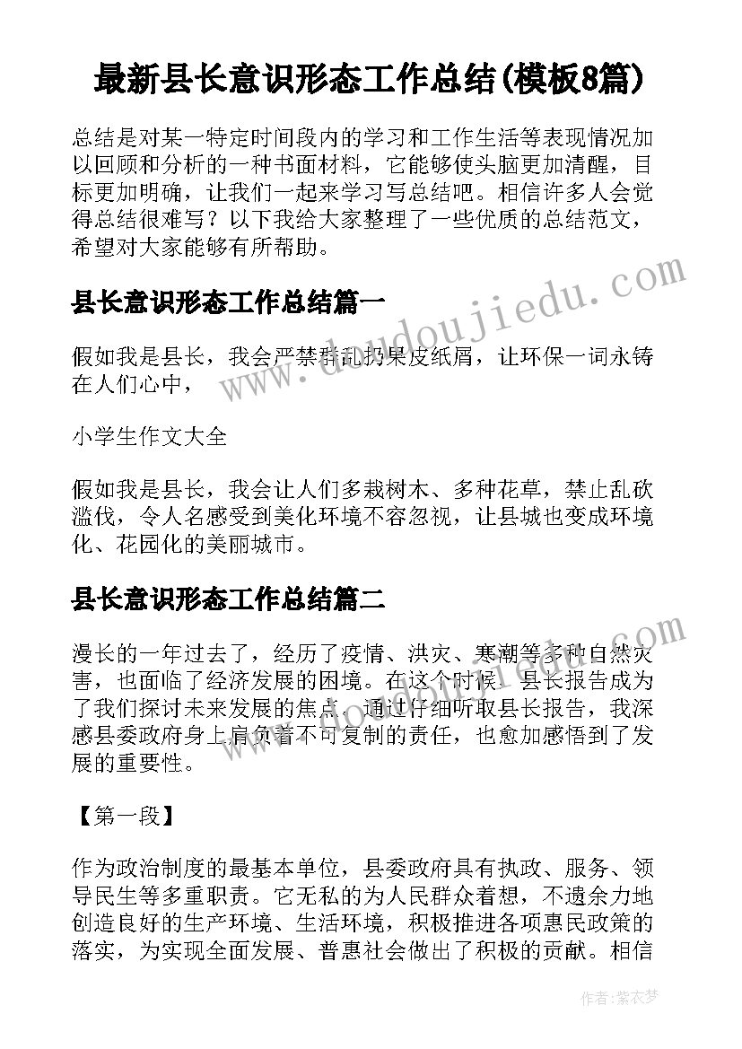 最新县长意识形态工作总结(模板8篇)