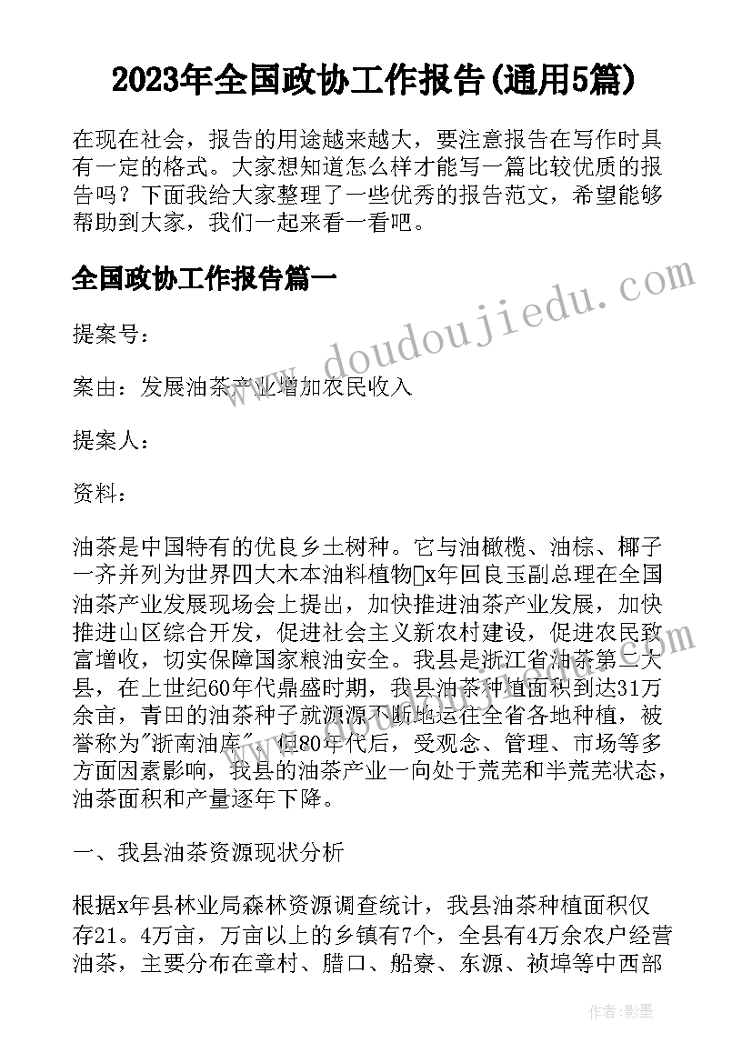 2023年全国政协工作报告(通用5篇)