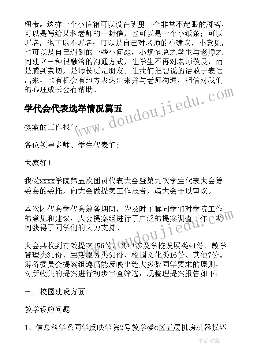 最新学代会代表选举情况 学生代表大会提案工作报告(通用5篇)