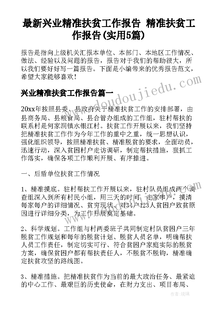 最新兴业精准扶贫工作报告 精准扶贫工作报告(实用5篇)