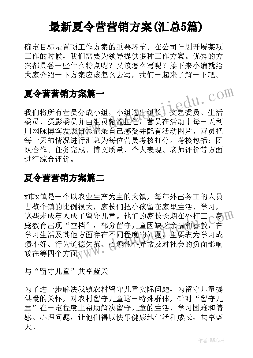 最新夏令营营销方案(汇总5篇)