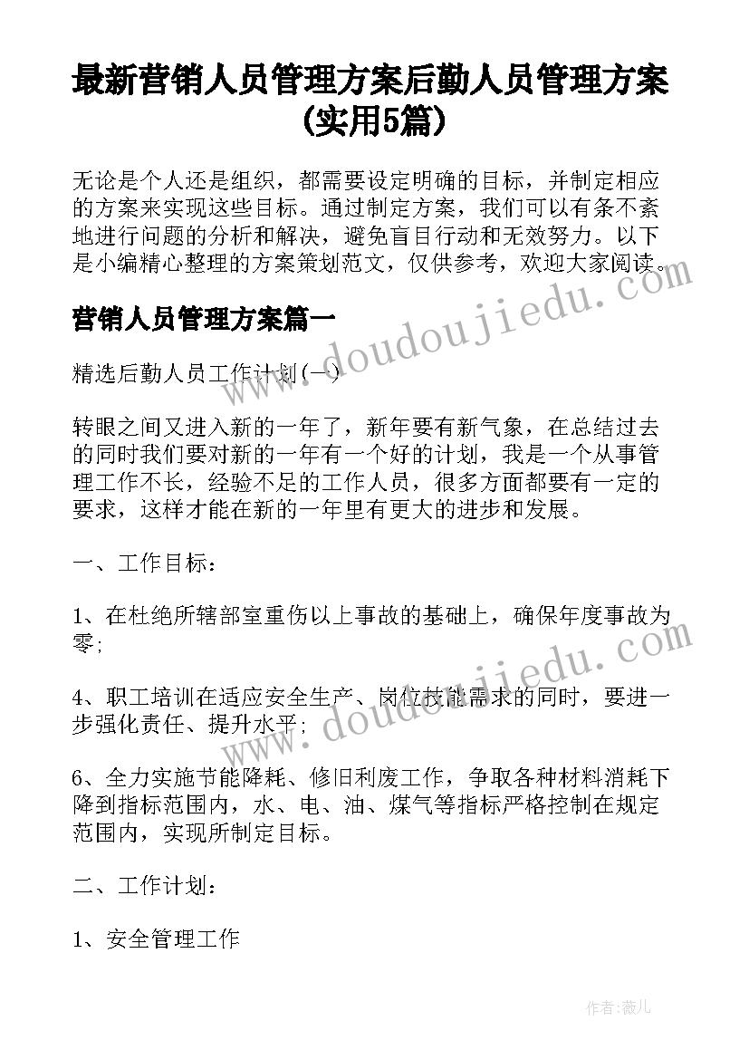 最新营销人员管理方案 后勤人员管理方案(实用5篇)