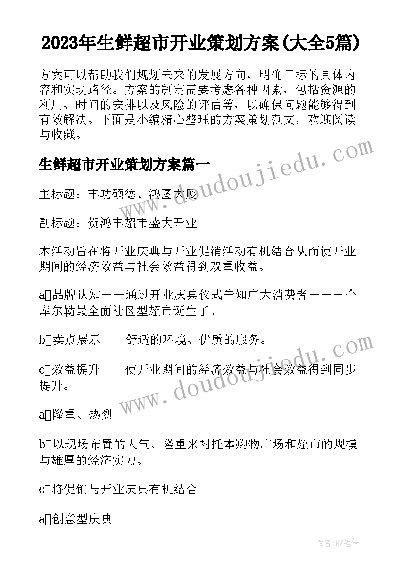 2023年生鲜超市开业策划方案(大全5篇)