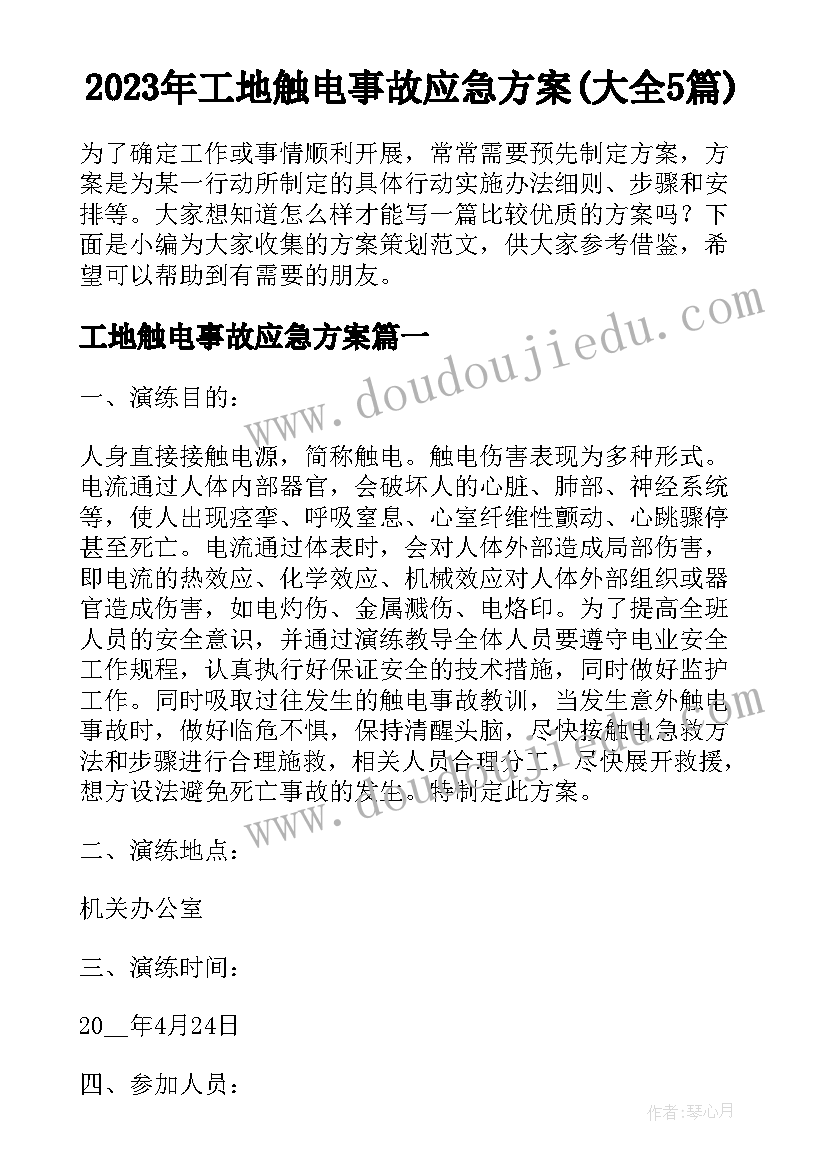 2023年工地触电事故应急方案(大全5篇)