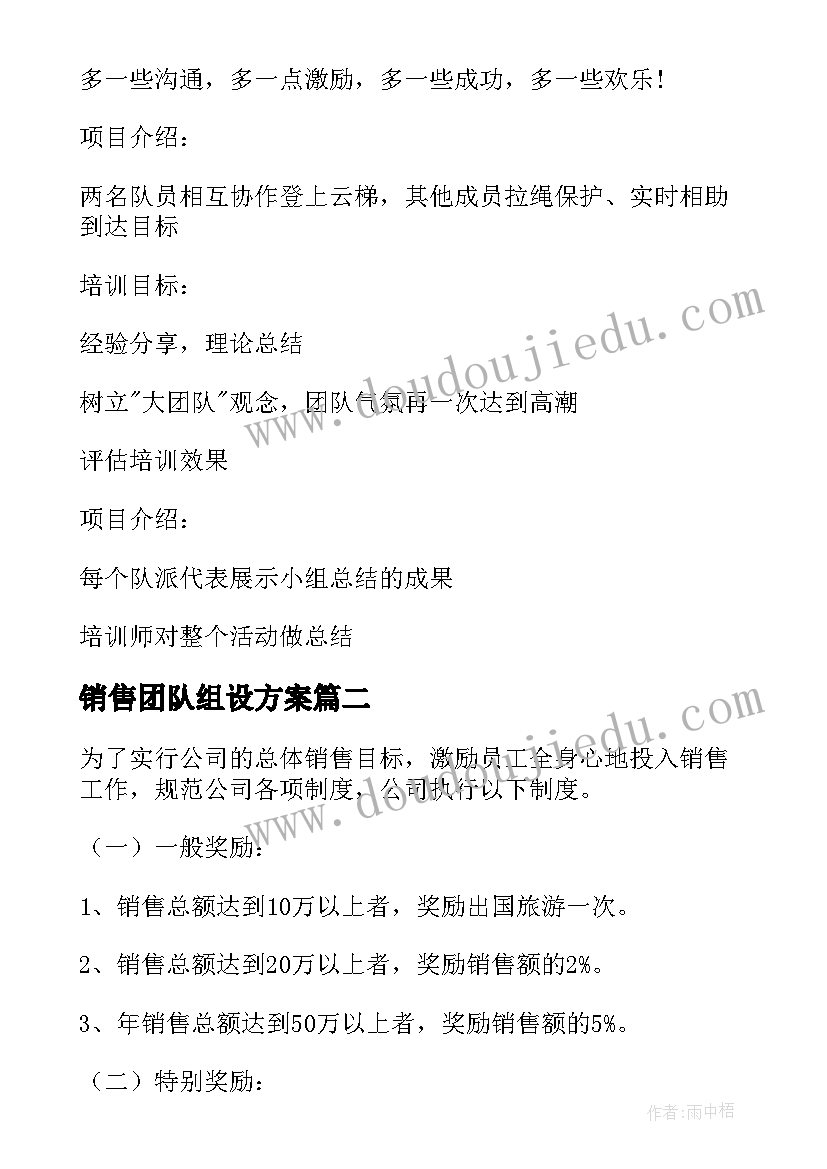 2023年销售团队组设方案(通用5篇)