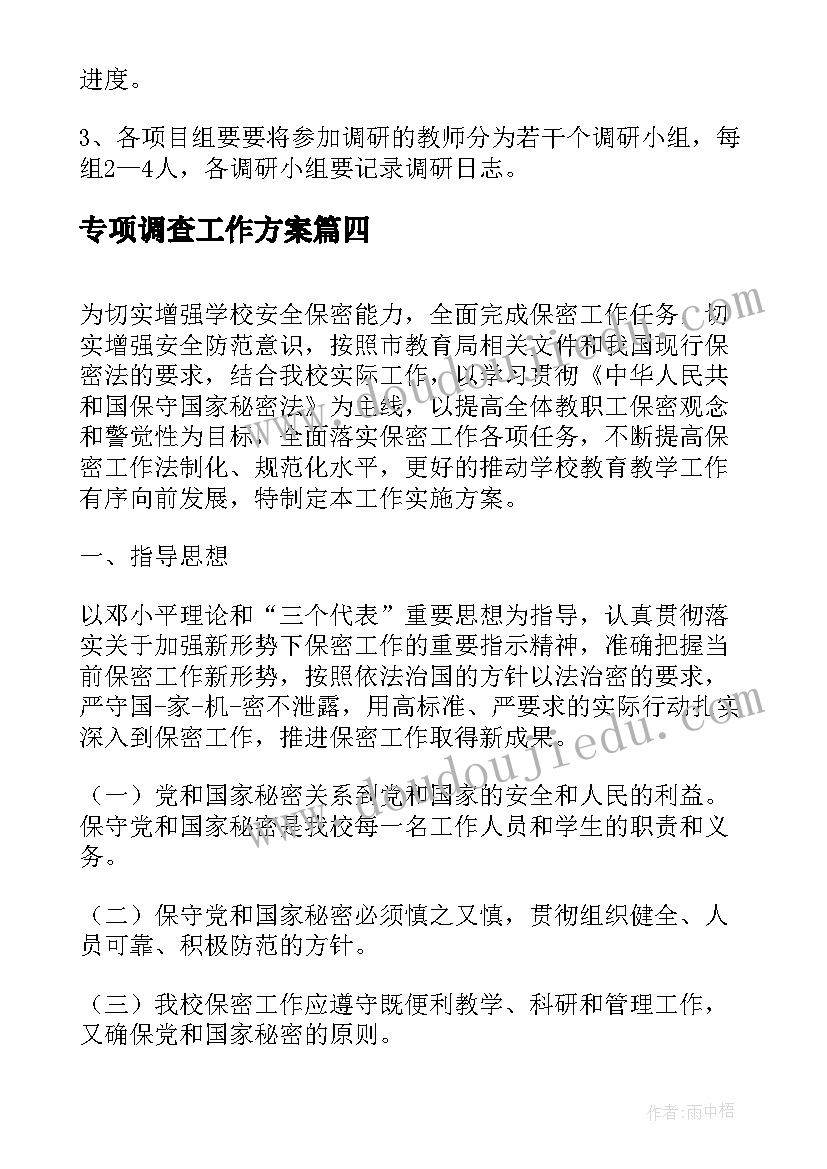 2023年专项调查工作方案(汇总5篇)