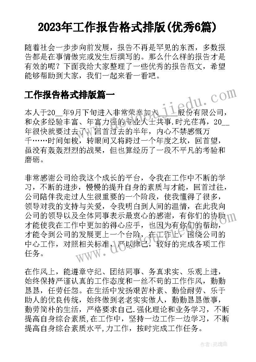 2023年工作报告格式排版(优秀6篇)