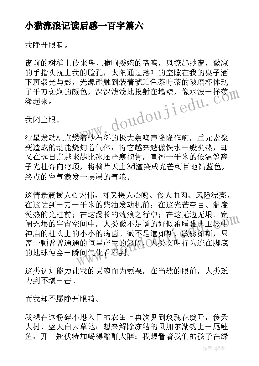 小猫流浪记读后感一百字 苦儿流浪读后感(汇总9篇)