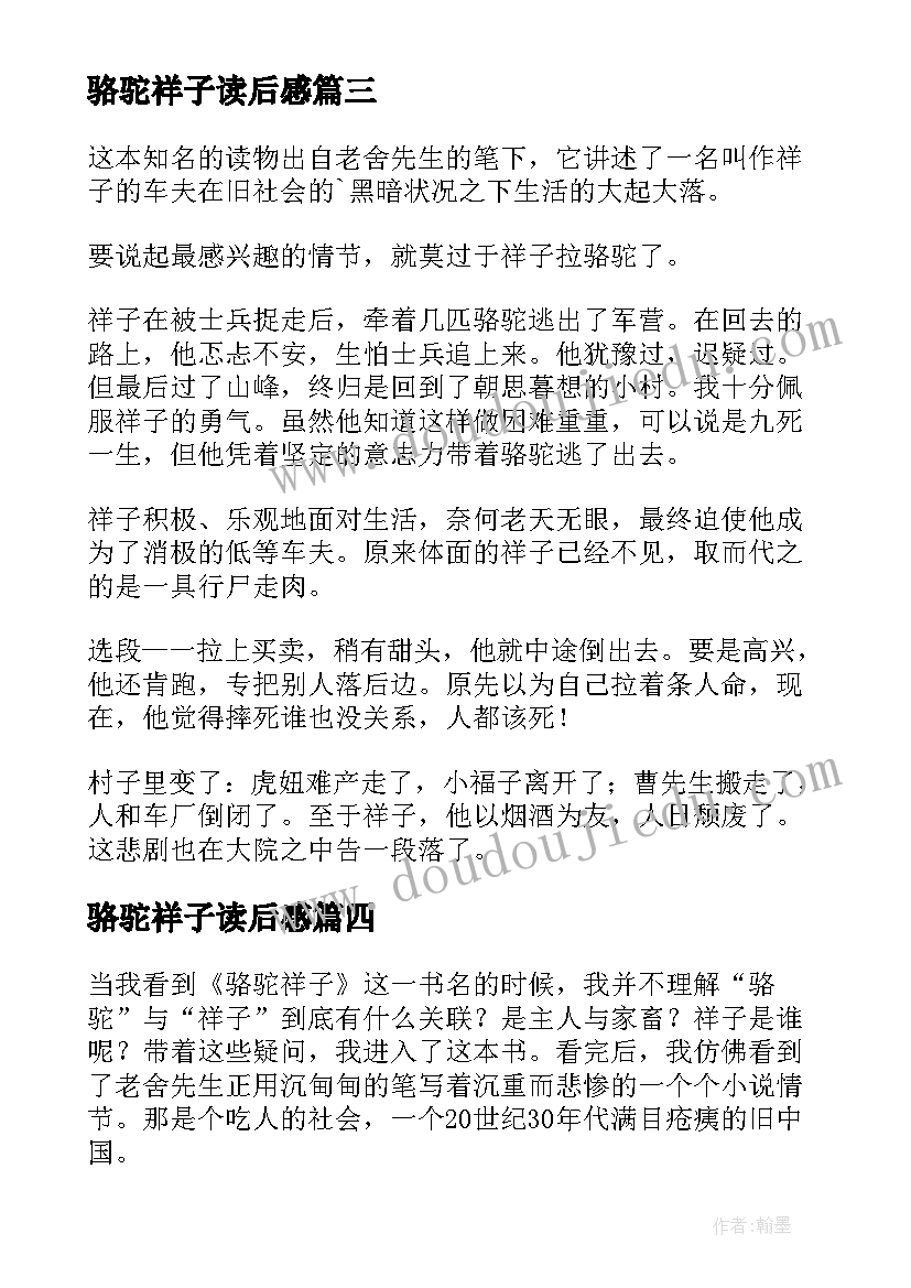 2023年骆驼祥子读后感(实用8篇)