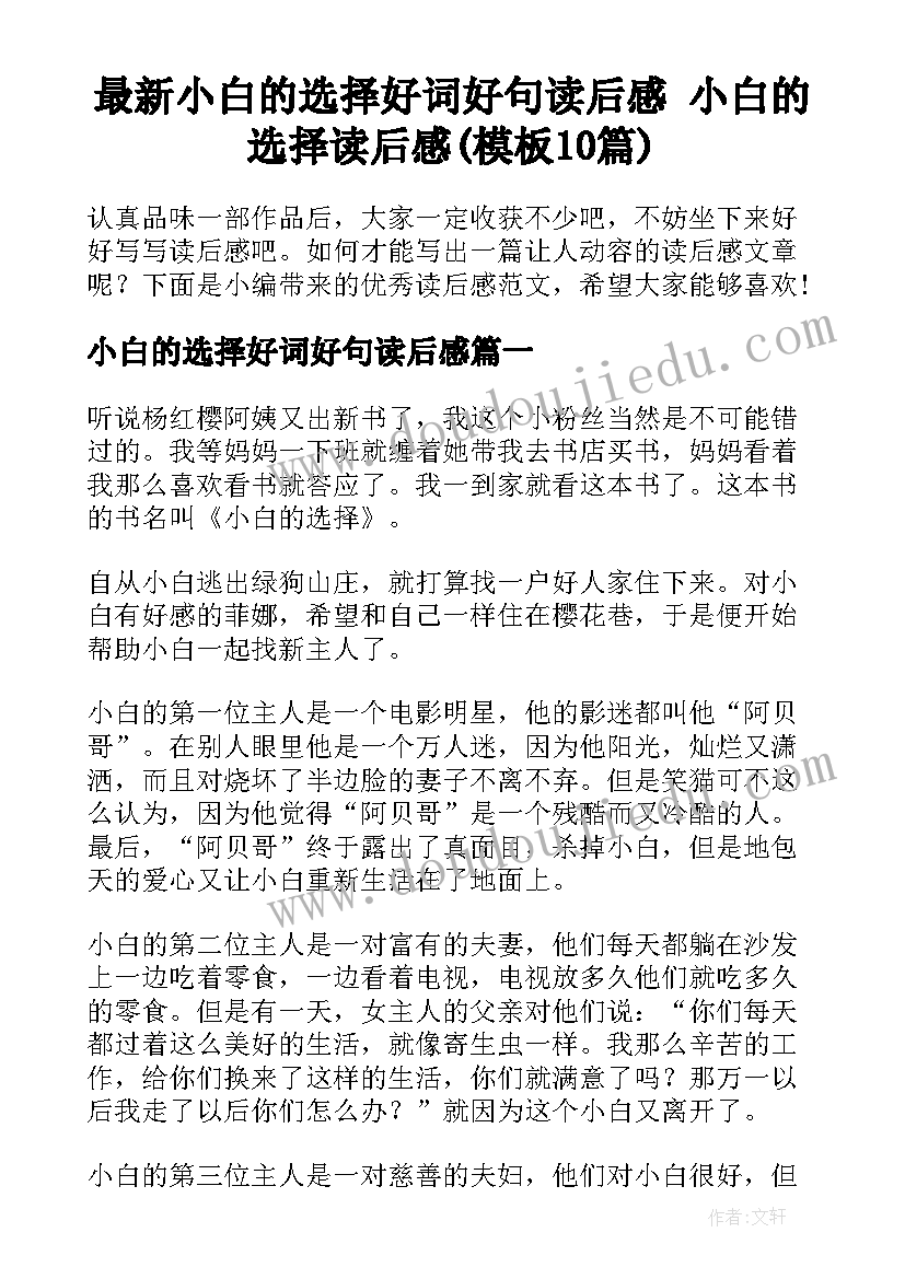 最新小白的选择好词好句读后感 小白的选择读后感(模板10篇)