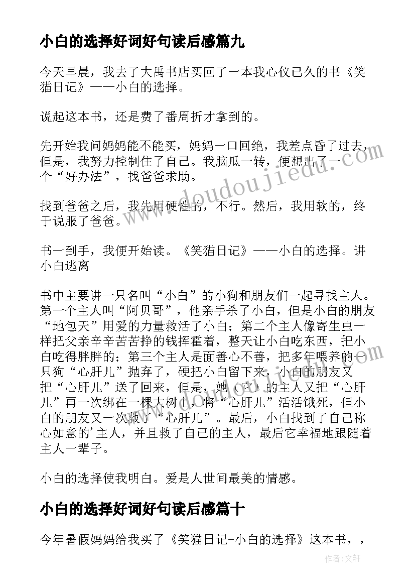 最新小白的选择好词好句读后感 小白的选择读后感(模板10篇)