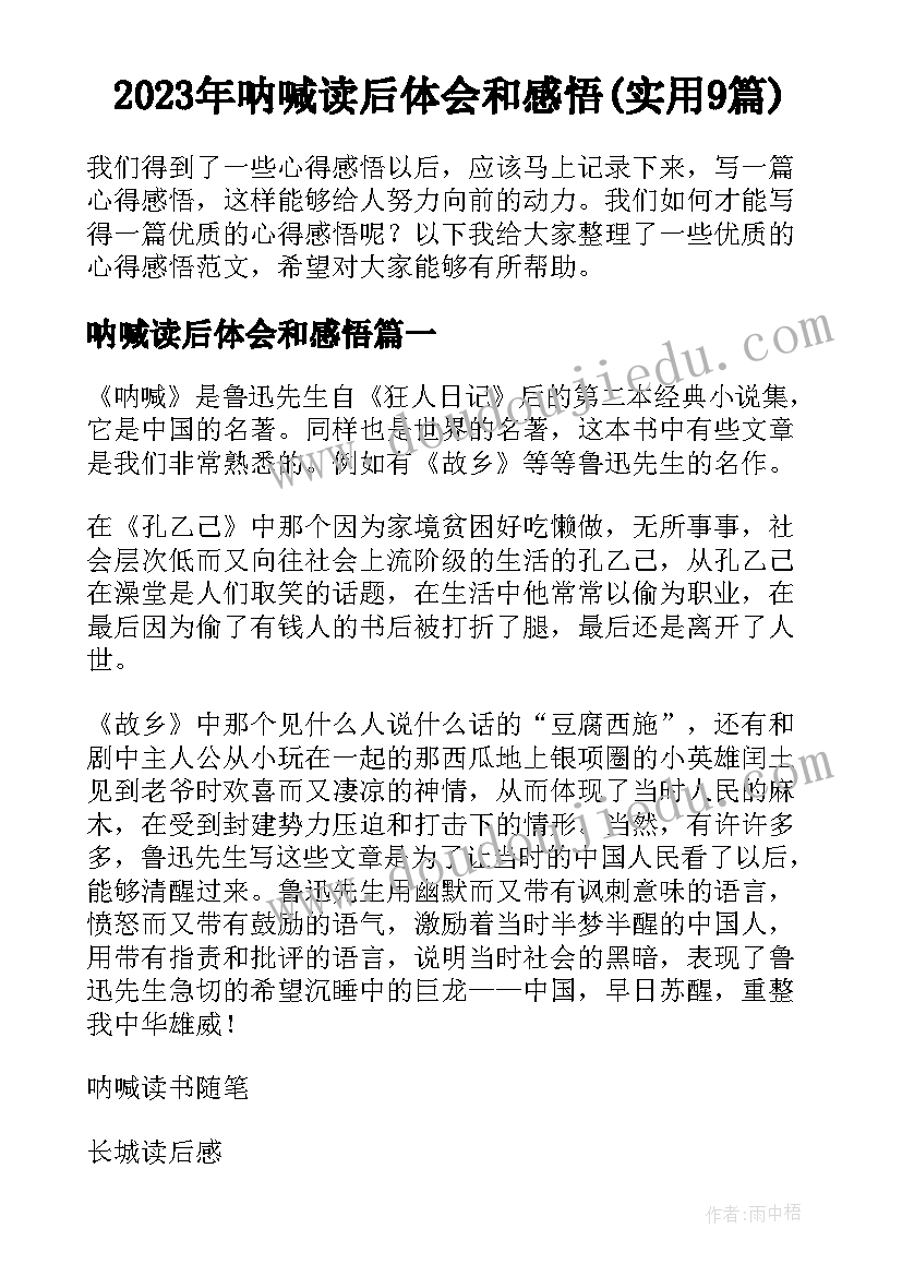 2023年呐喊读后体会和感悟(实用9篇)