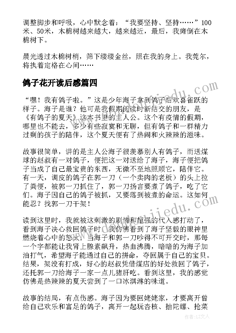 最新鸽子花开读后感 有鸽子的夏天读后感(模板10篇)