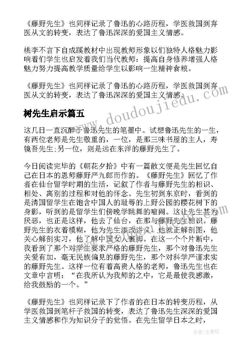 2023年树先生启示 藤野先生读后感(模板6篇)