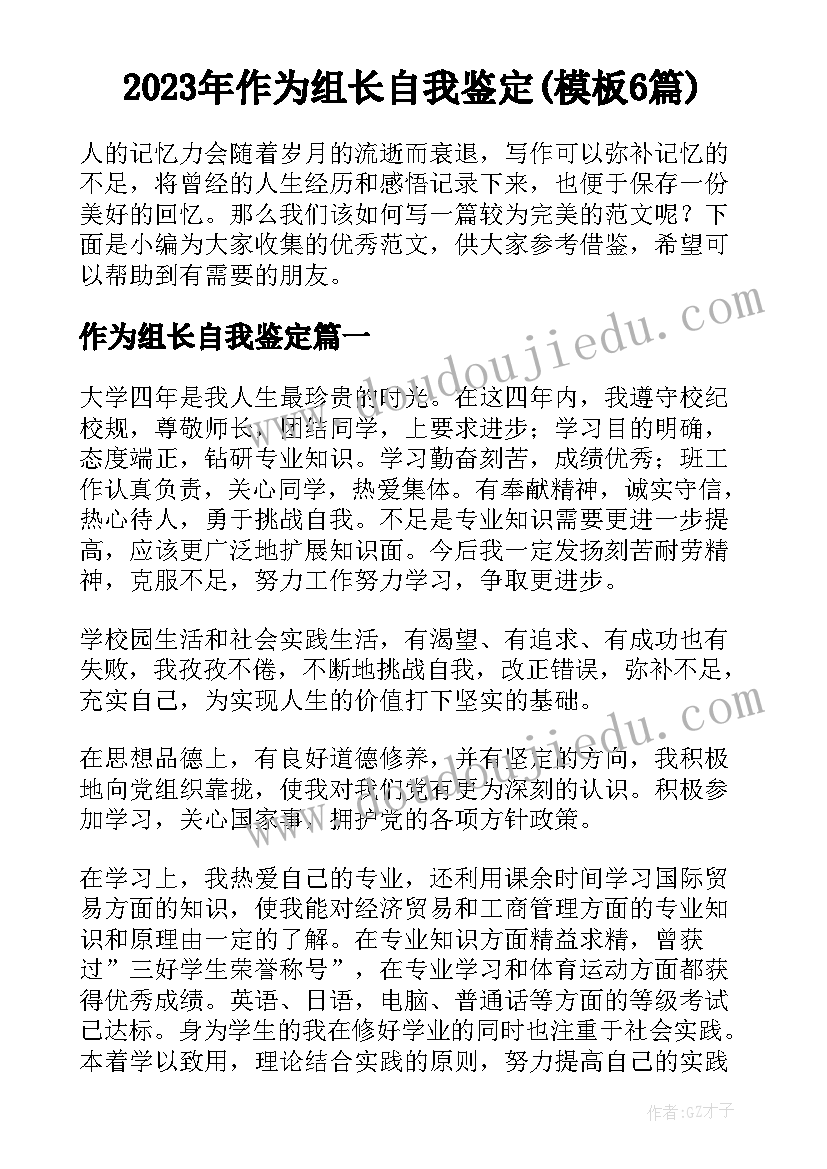 2023年作为组长自我鉴定(模板6篇)