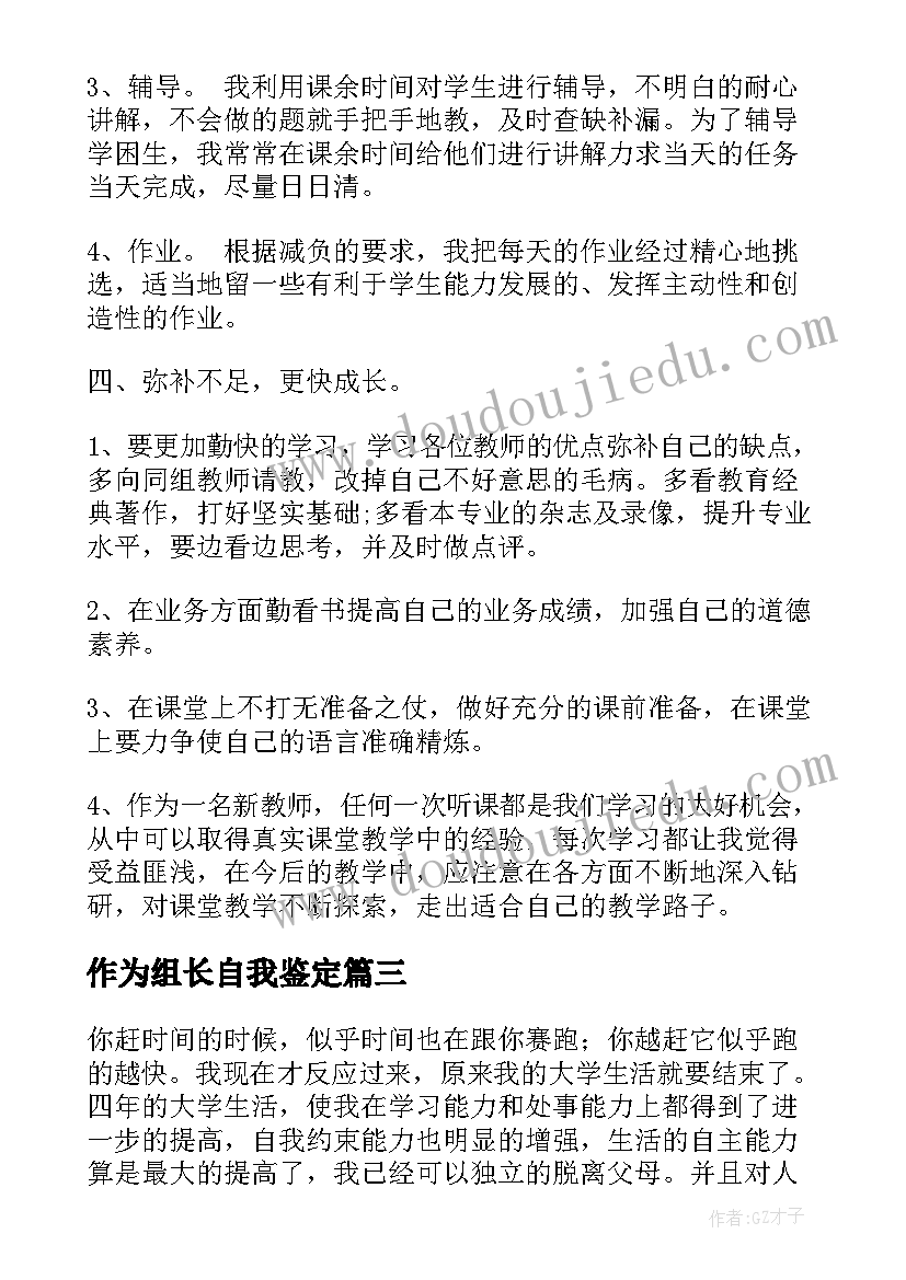 2023年作为组长自我鉴定(模板6篇)