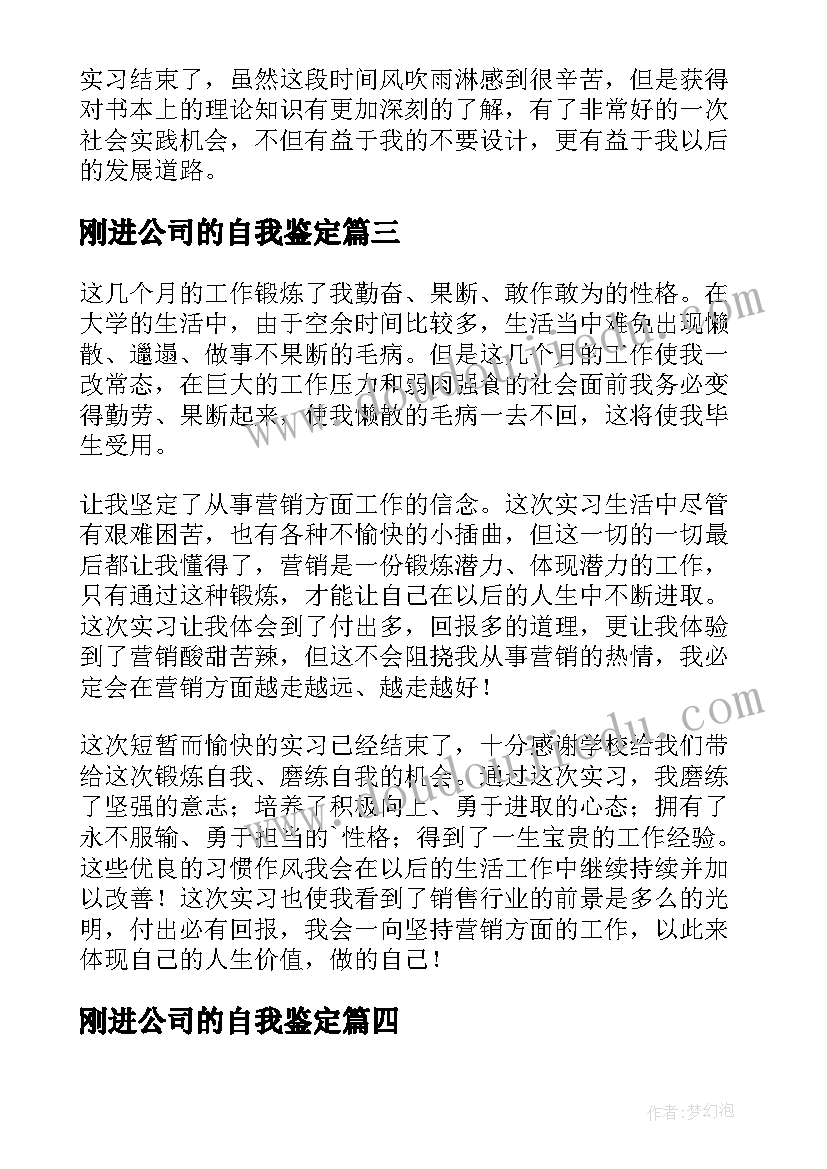 2023年刚进公司的自我鉴定(模板6篇)