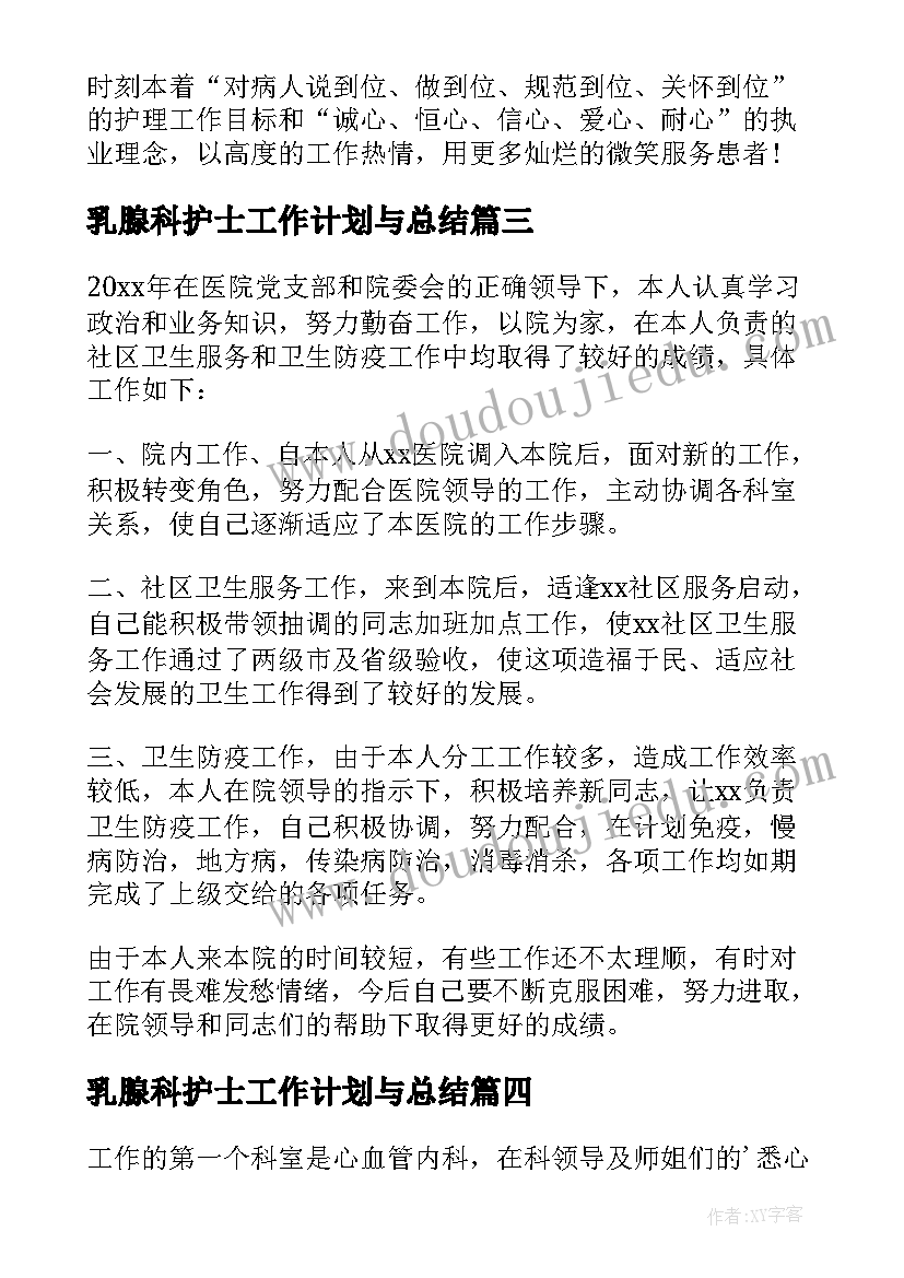 2023年乳腺科护士工作计划与总结(大全9篇)