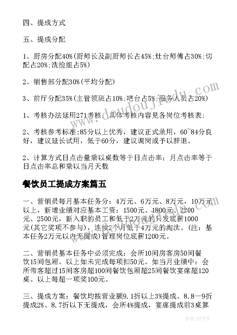 餐饮员工提成方案(模板5篇)