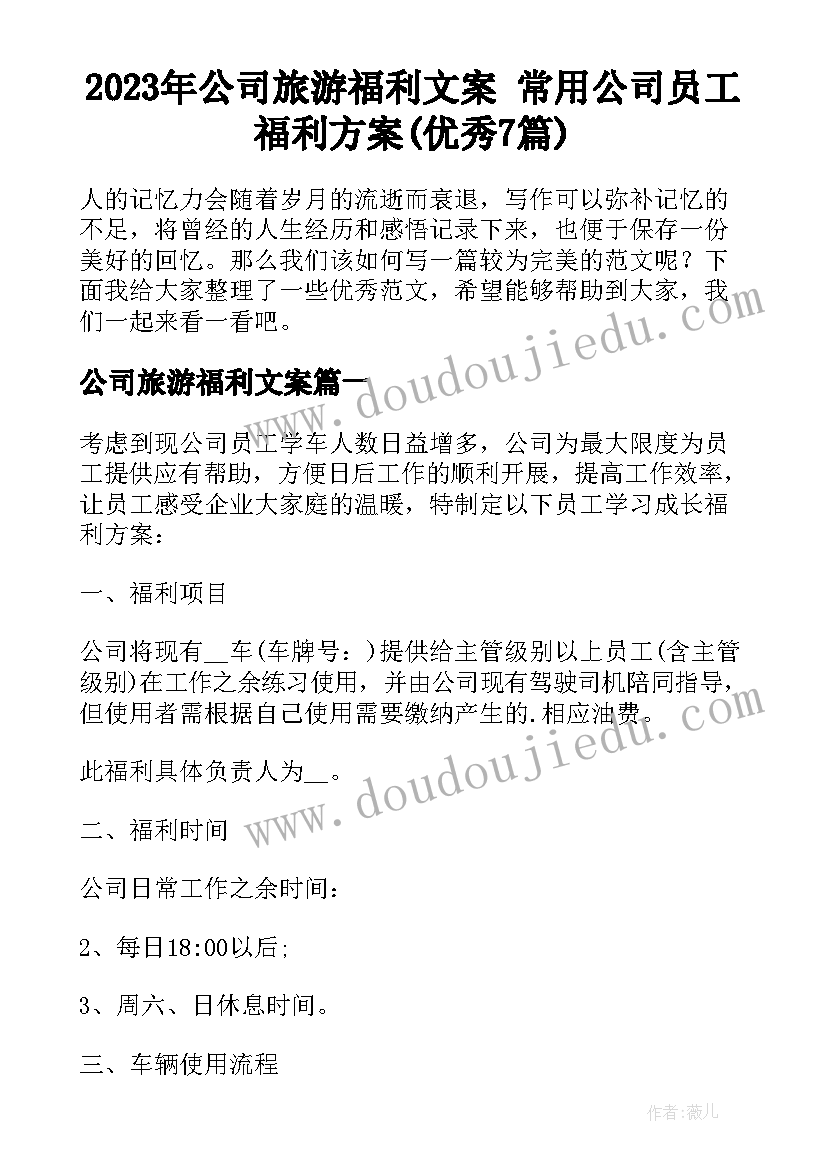 2023年公司旅游福利文案 常用公司员工福利方案(优秀7篇)