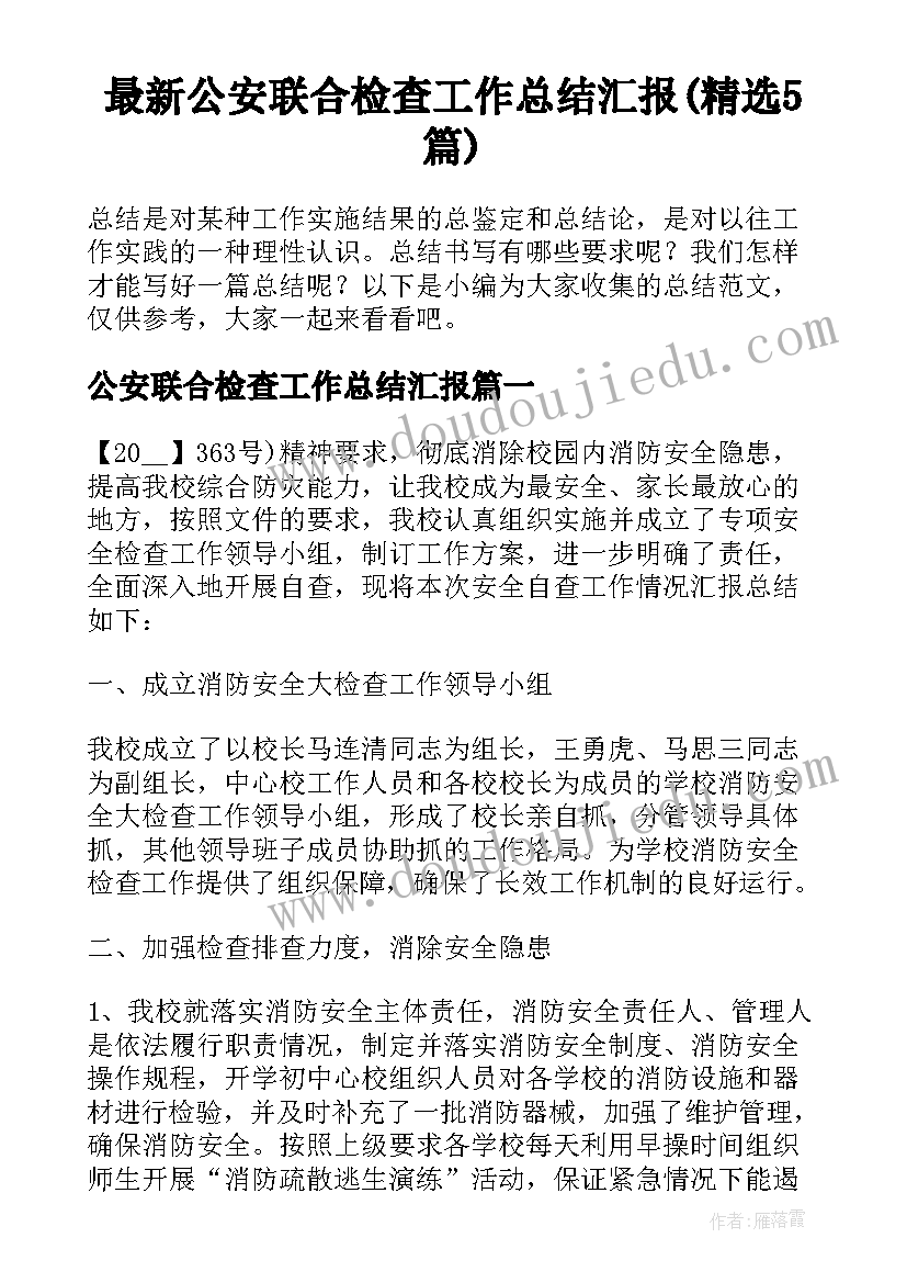 最新公安联合检查工作总结汇报(精选5篇)