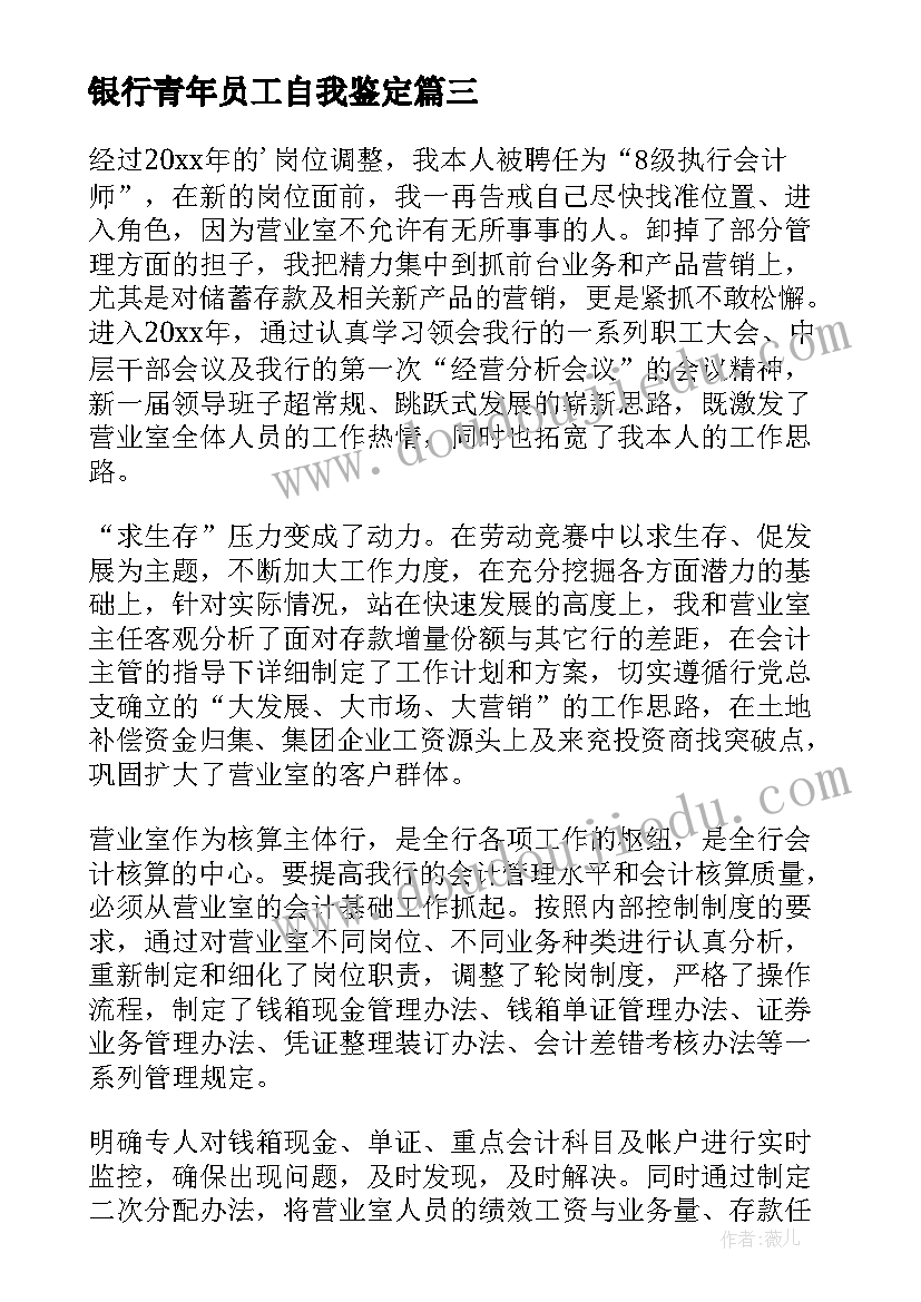 最新银行青年员工自我鉴定(优质6篇)