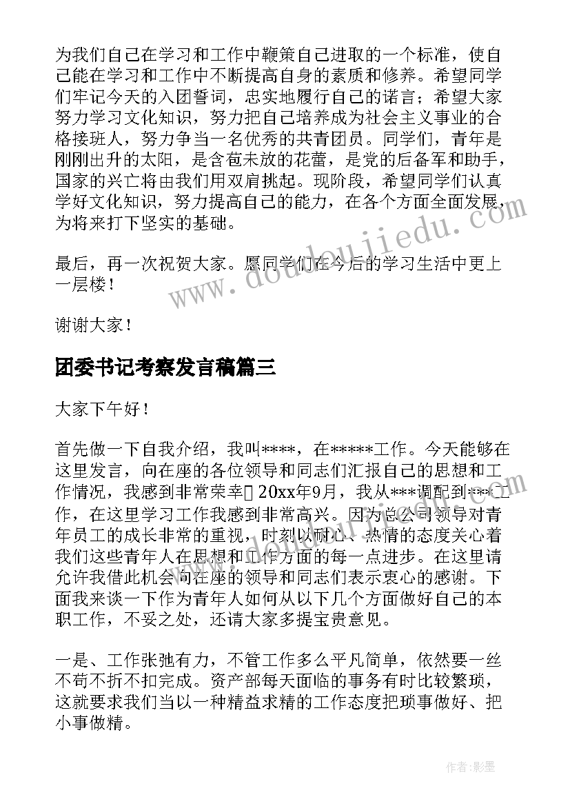 最新团委书记考察发言稿(汇总5篇)