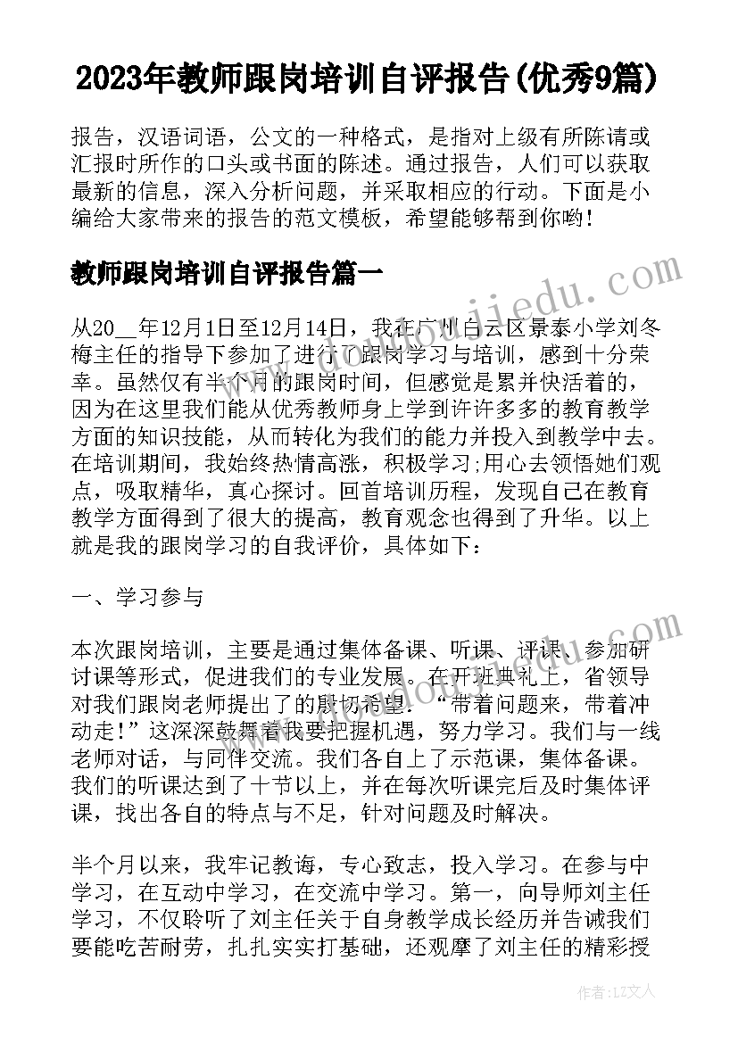 2023年教师跟岗培训自评报告(优秀9篇)