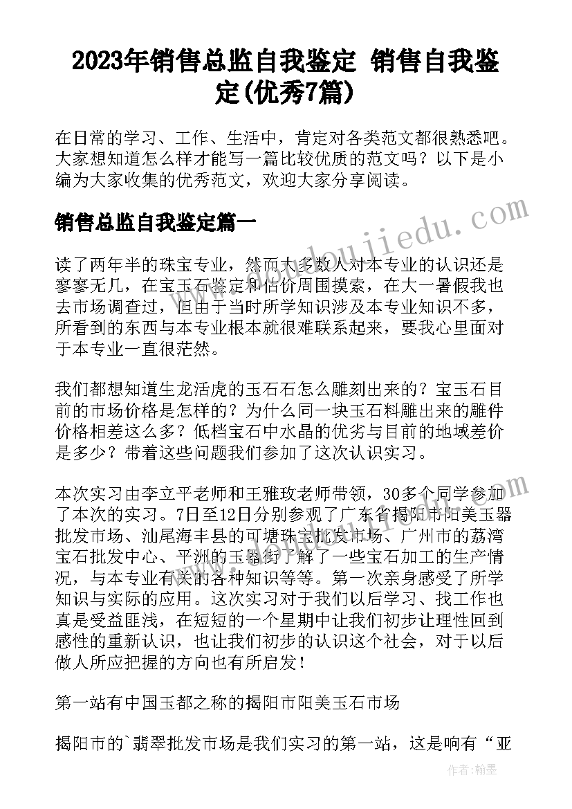 2023年销售总监自我鉴定 销售自我鉴定(优秀7篇)