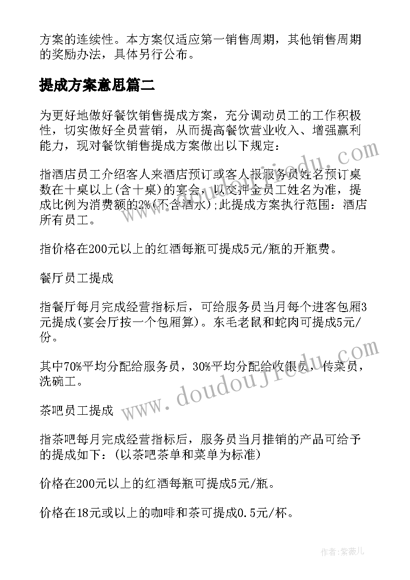 最新提成方案意思(优质7篇)