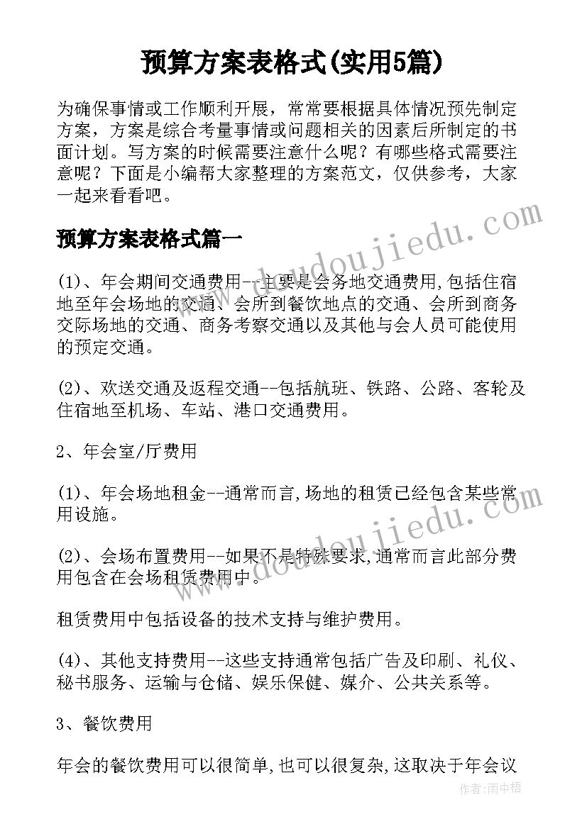 预算方案表格式(实用5篇)